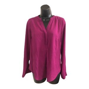 The Limited raspberry deep pink v-neck button down‎ long sleeve blouse size XS
